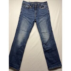 American Eagle Jeans Mens 30x32 Original Boot Cut Blue Faded Whiskers Flex